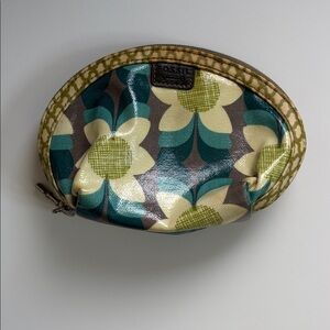 VTG Fossil Key Per Floral Small Cosmetic Bag Pouch Coated Canvas